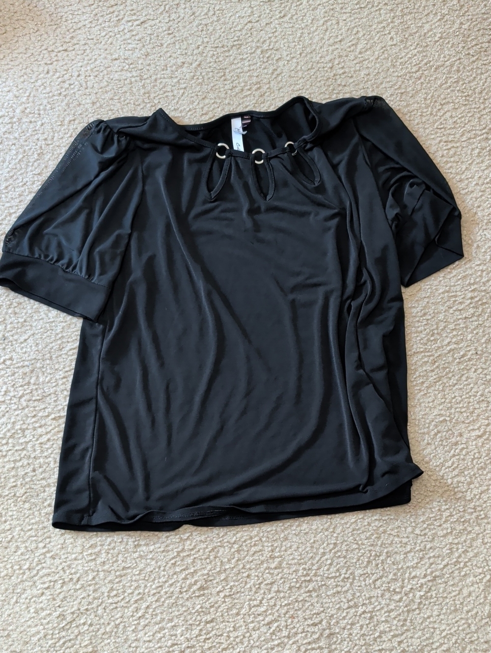 JM Collection Black Grommet Tie-Neck Blouse